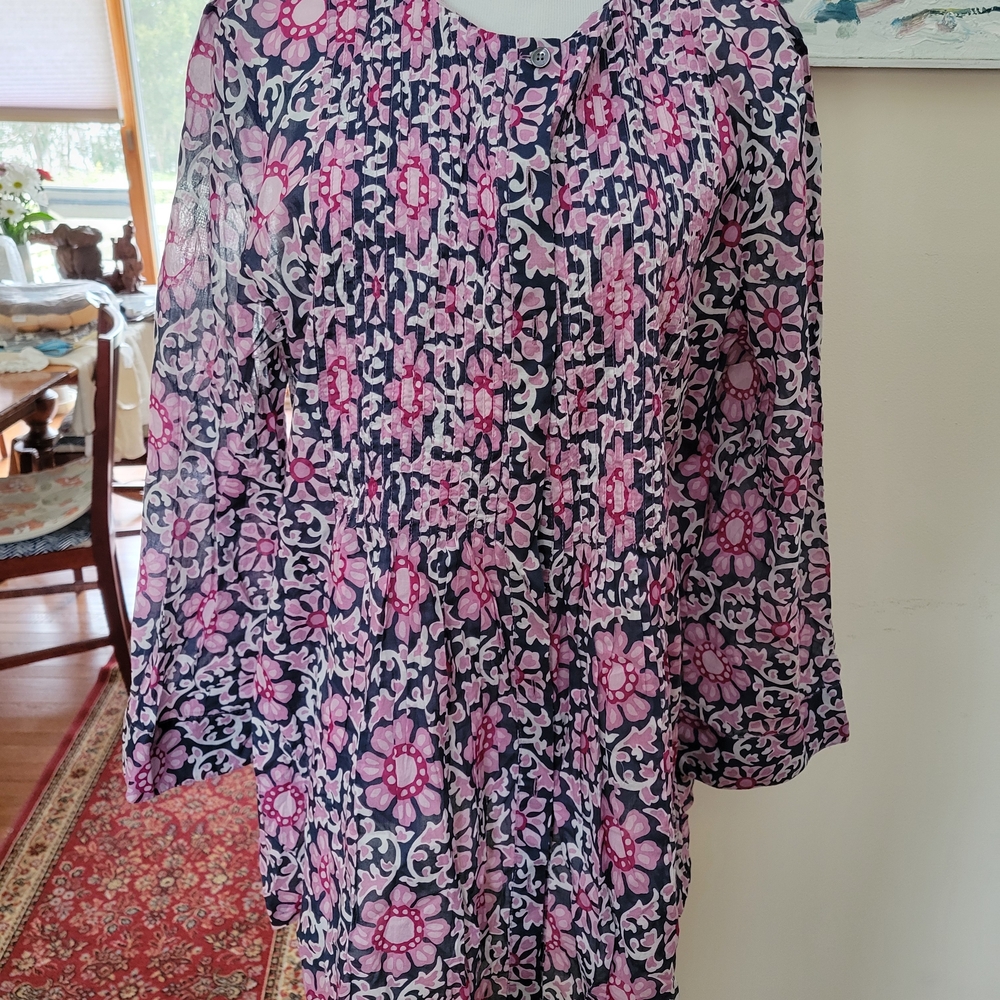 Lafayette 148 New York Pink and Black Floral Long Sleeve Dress